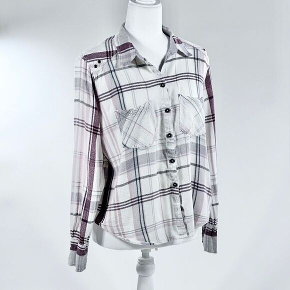 Free people fall colors plaid oversized lightweight flannel button down shirt XS - Picture 2 of 10